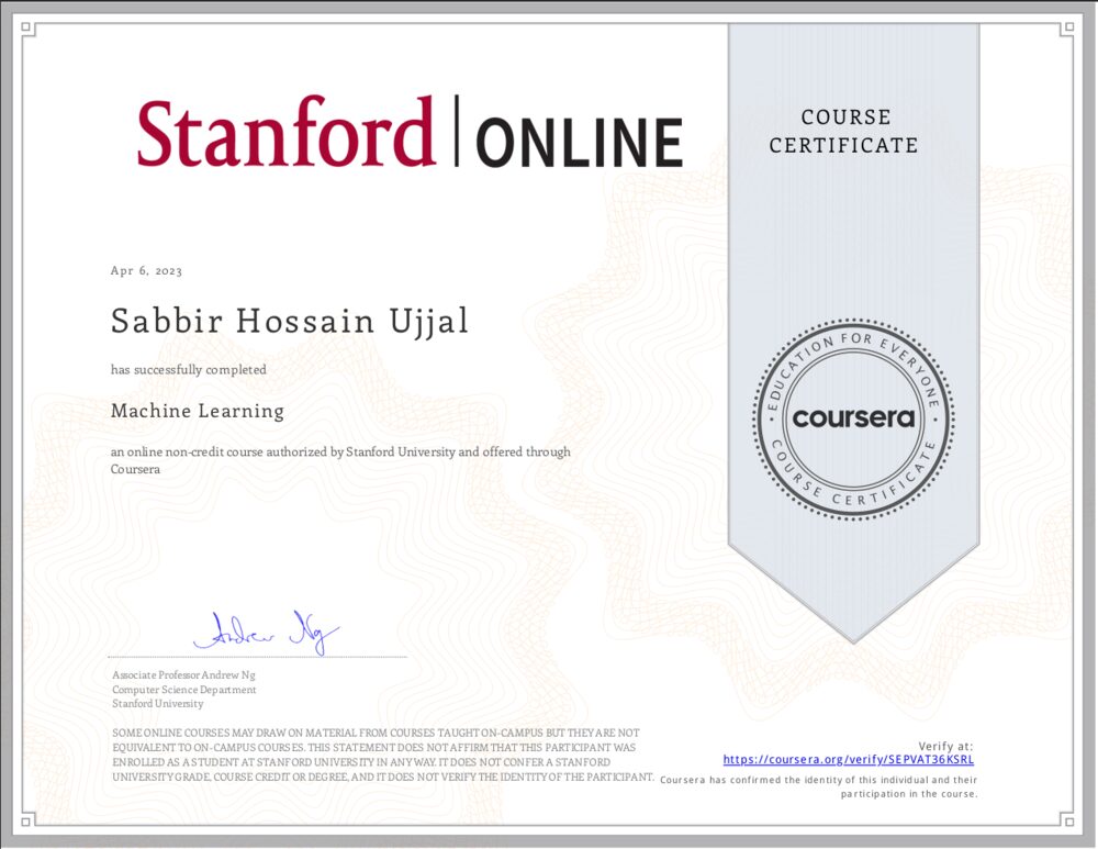 Machine Learning certificate